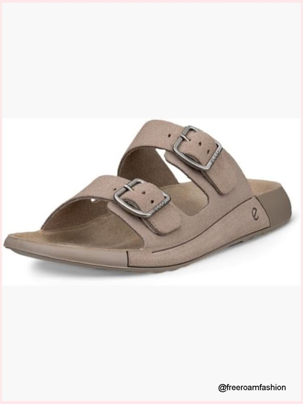 Suede slide sandals with buckle closure, arch support